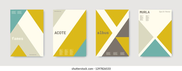 Minimal cover design. Green, gold, white, bright business concept. Colorful set of vector graphic design covers. Cool geometric shape compositions. Minimal cover graphic design. Trendy booklet.
