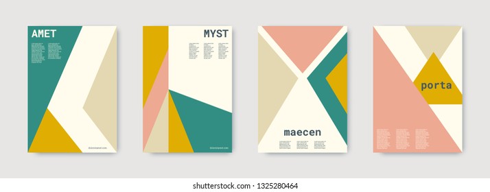 Minimal cover design. Green, pink, gold, white, bright business concept. Colorful set of vector graphic design covers. Cool geometric shape compositions. Minimal cover graphic design. Trendy booklet.