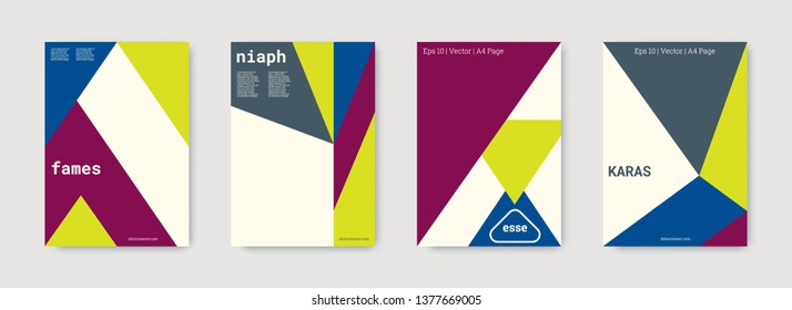 Minimal cover design. Indigo, pink, gold, white, bright business concept. Colorful set of vector graphic design covers. Cool geometric shape compositions. Minimal cover graphic design. Trendy booklet.