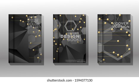 Minimal cover design. low poly hexagon with gold dot and line connected . vector illustration