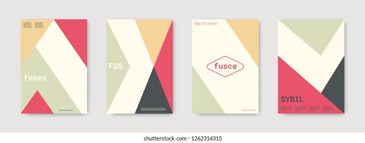 Minimal cover design. Pink, gold, white, bright business concept. Colorful set of vector graphic design covers. Cool geometric shape compositions. Minimal cover graphic design. Trendy booklet.