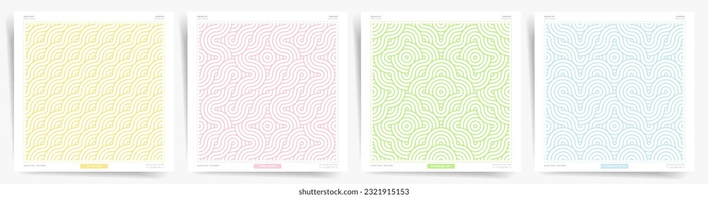 Minimal cover design. Summer wave seamless pattern set. Abstract line pattern design background.