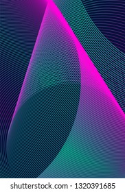 Minimal cover design template. Modern brochure layout. Neon vibrant halftone gradients on dark blue background. Trending trendy abstract cover design.