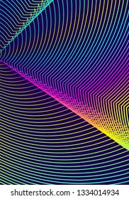 Minimal cover design template. Modern brochure layout. Rainbow vibrant halftone gradients on dark blue background. Enchanting trendy abstract cover design.