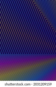 Minimal cover design template. Modern brochure layout. Rainbow vibrant halftone gradients on dark blue background. Imaginative trendy abstract cover design.