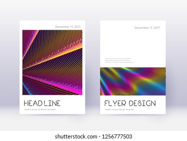 Minimal cover design template set. Rainbow abstract lines on wine red background. Divine cover design. Splendid catalog, poster, book template etc.