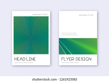 Minimal cover design template set. Green abstract lines on dark background. Delightful cover design. Elegant catalog, poster, book template etc.