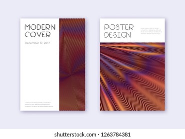 Minimal cover design template set. Orange abstract lines on wine red background. Dazzling cover design. Perfect catalog, poster, book template etc.