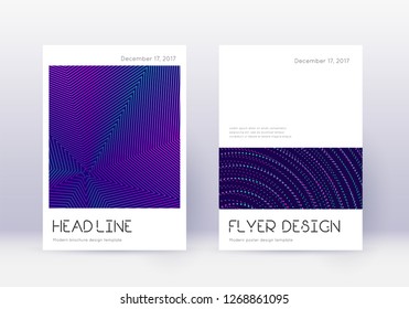 Minimal cover design template set. Neon abstract lines on dark blue background. Delightful cover design. Posh catalog, poster, book template etc.