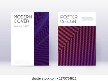 Minimal cover design template set. Violet abstract lines on dark background. Decent cover design. Uncommon catalog, poster, book template etc.