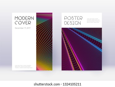 Minimal cover design template set. Rainbow abstract lines on wine red background. Decent cover design. Delightful catalog, poster, book template etc.