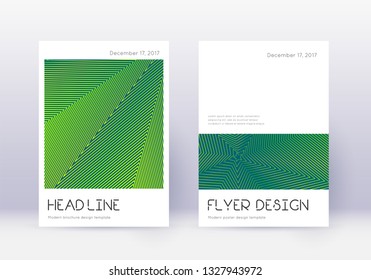 Minimal cover design template set. Green abstract lines on dark background. Delightful cover design. Appealing catalog, poster, book template etc.