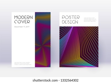 Minimal cover design template set. Rainbow abstract lines on wine red background. Decent cover design. Dazzling catalog, poster, book template etc.