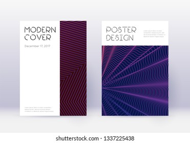 Conjunto de Plantilla de diseño de cubierta mínima. Líneas abstractas violetas sobre fondo oscuro. Diseño de cubierta decente. Digno catálogo, cartel, Plantilla de libros, etc.