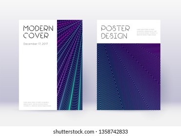 Minimal cover design template set. Neon abstract lines on dark blue background. Cute cover design. Wonderful catalog, poster, book template etc.