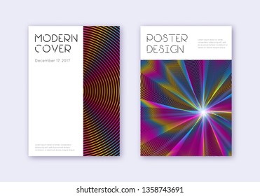 Minimal cover design template set. Rainbow abstract lines on wine red background. Decent cover design. Bewitching catalog, poster, book template etc.