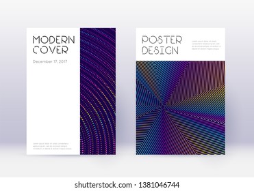 Minimal cover design template set. Rainbow abstract lines on dark blue background. Dazzling cover design. Superb catalog, poster, book template etc.