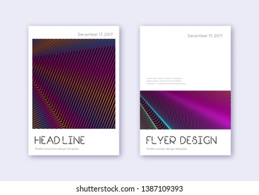 Minimal cover design template set. Rainbow abstract lines on wine red background. Divine cover design. Sightly catalog, poster, book template etc.