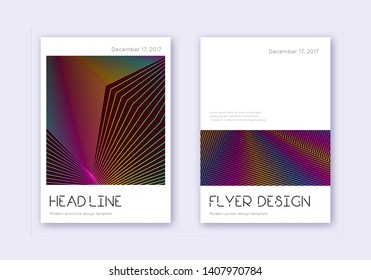 Minimal cover design template set. Rainbow abstract lines on wine red background. Divine cover design. Mesmeric catalog, poster, book template etc.