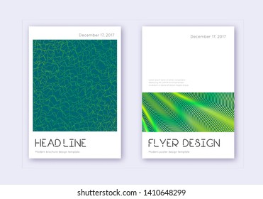 Minimal cover design template set. Green abstract lines on dark background. Delightful cover design. Fabulous catalog, poster, book template etc.