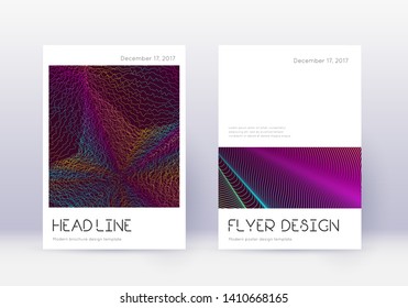 Minimal cover design template set. Rainbow abstract lines on wine red background. Divine cover design. Remarkable catalog, poster, book template etc.