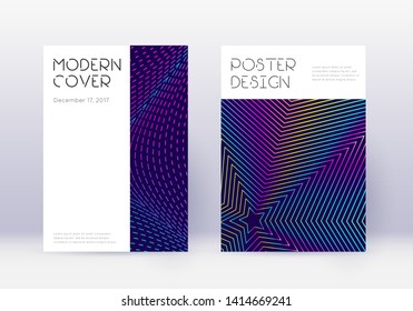 Minimal cover design template set. Rainbow abstract lines on dark blue background. Dazzling cover design. Valuable catalog, poster, book template etc.