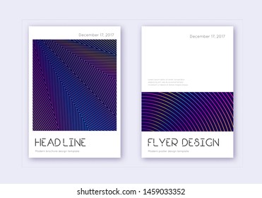 Minimal cover design template set. Rainbow abstract lines on dark blue background. Divine cover design. Ecstatic catalog, poster, book template etc.