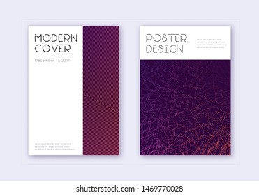 Minimal cover design template set. Violet abstract lines on dark background. Decent cover design. Tempting catalog, poster, book template etc.