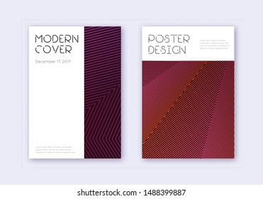 Minimal cover design template set. Violet abstract lines on dark background. Delicate cover design. Bewitching catalog, poster, book template etc.