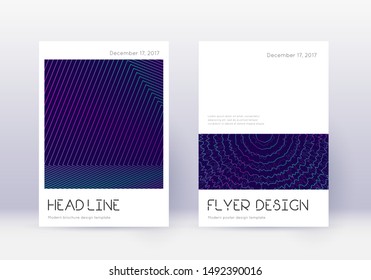 Minimal cover design template set. Neon abstract lines on dark blue background. Delightful cover design. Pleasing catalog, poster, book template etc.
