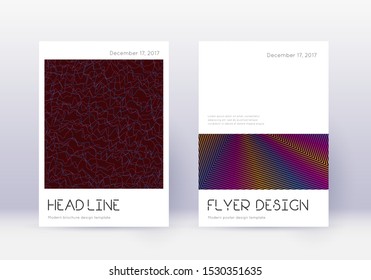 Minimal cover design template set. Rainbow abstract lines on wine red background. Divine cover design. Popular catalog, poster, book template etc.