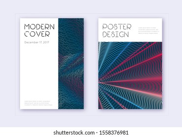 Minimal cover design template set. Red white blue abstract lines on dark background. Decent cover design. Sightly catalog, poster, book template etc.