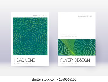 Minimal cover design template set. Green abstract lines on dark background. Delightful cover design. Excellent catalog, poster, book template etc.