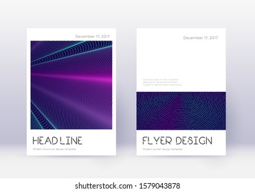 Minimal cover design template set. Neon abstract lines on dark blue background. Delightful cover design. Marvelous catalog, poster, book template etc.