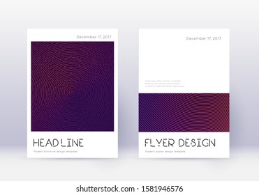 Minimal cover design template set. Violet abstract lines on dark background. Dramatic cover design. Fair catalog, poster, book template etc.