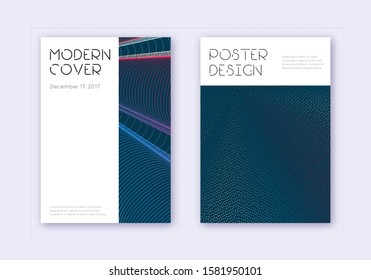 Minimal cover design template set. Red white blue abstract lines on dark background. Decent cover design. Posh catalog, poster, book template etc.