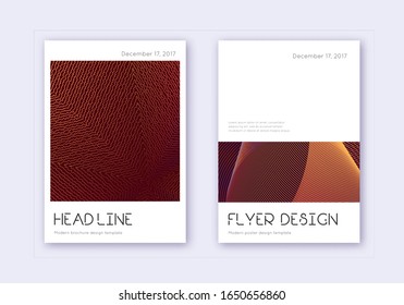 Minimal cover design template set. Orange abstract lines on wine red background. Delightful cover design. Sublime catalog, poster, book template etc.