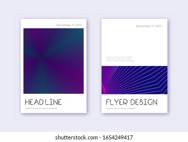 Minimal cover design template set. Neon abstract lines on dark blue background. Delightful cover design. Fascinating catalog, poster, book template etc.