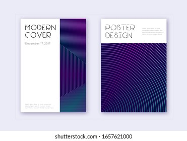 Minimal cover design template set. Neon abstract lines on dark blue background. Dazzling cover design. Charming catalog, poster, book template etc.