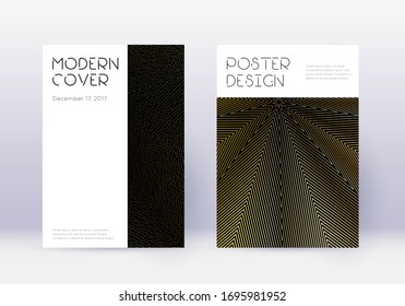 Minimal cover design template set. Gold abstract lines on black background. Curious cover design. Uncommon catalog, poster, book template etc.