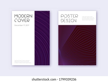 Minimal cover design template set. Violet abstract lines on dark background. Decent cover design. Unusual catalog, poster, book template etc.
