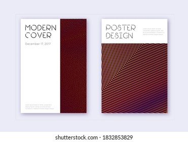Conjunto mínimo de plantillas de diseño de portada. Líneas abstractas naranjas sobre fondo de color rojo. Diseño de la cubierta deslumbrante. Catálogo, afiche, plantilla de libro sobresaliente, etc.