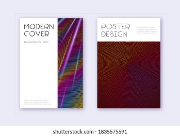 Minimal cover design template set. Rainbow abstract lines on wine red background. Decent cover design. Excellent catalog, poster, book template etc.