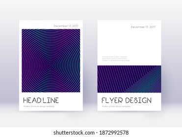 Minimal cover design template set. Neon abstract lines on dark blue background. Delightful cover design. Magnificent catalog, poster, book template etc.