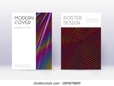 Minimal cover design template set. Rainbow abstract lines on wine red background. Decent cover design. Classy catalog, poster, book template etc.