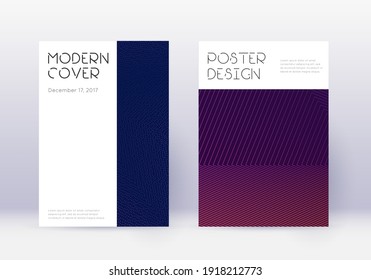 Minimal Cover Design Template Set. Violet Abstract Lines On Dark Background. Delicate Cover Design. Admirable Catalog, Poster, Book Template Etc.