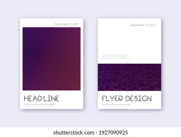 Minimal cover design template set. Violet abstract lines on dark background. Dramatic cover design. Exotic catalog, poster, book template etc.