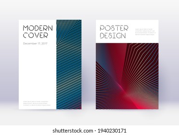 Minimal cover design template set. Red abstract lines on white blue background. Decent cover design. Likable catalog, poster, book template etc.