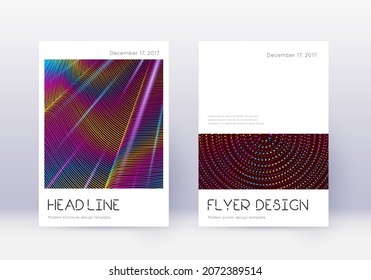 Minimal cover design template set. Rainbow abstract lines on wine red background. Divine cover design. Memorable catalog, poster, book template etc.