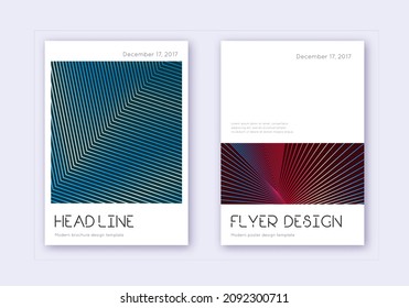 Minimal cover design template set. Red white blue abstract lines on dark background. Dramatic cover design. Cool catalog, poster, book template etc.